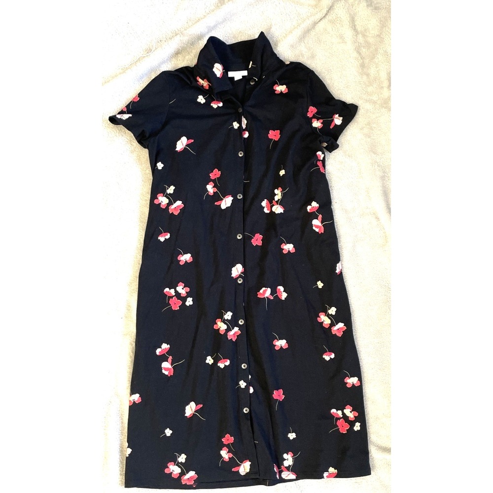 J. Jill Dress Pima Cotton Ginger Black Floral Collar Button Front Shirt Size XS